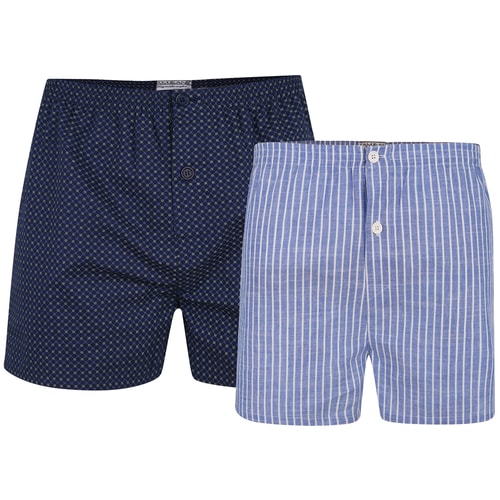 KAM Twin Pack Woven Boxers Navy/Blue